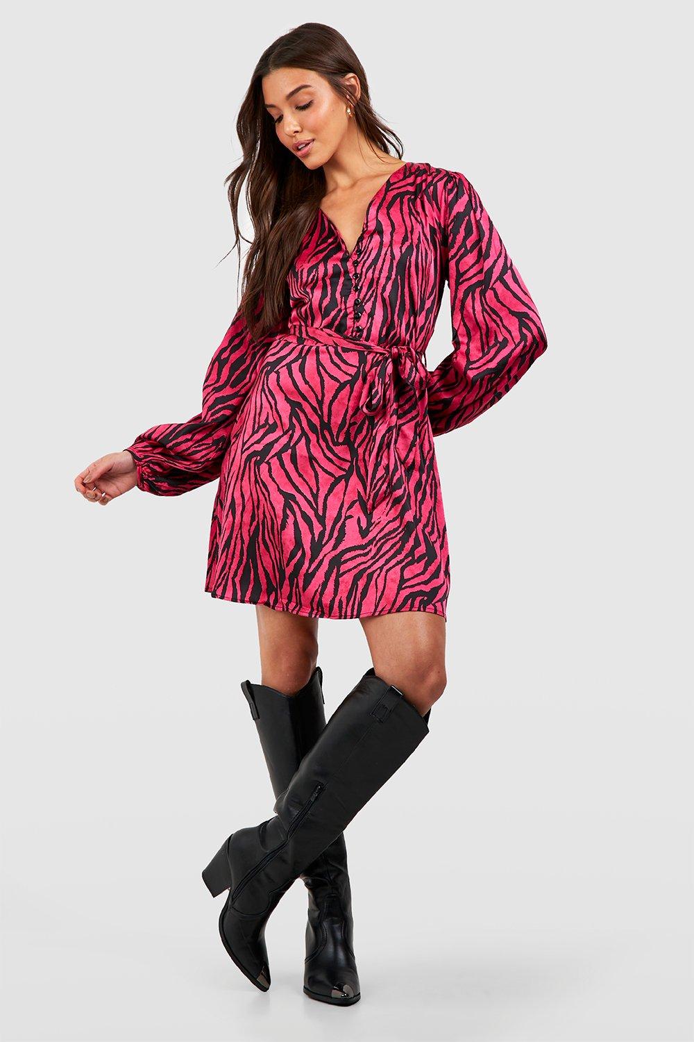 Boohoo red sale animal print dress